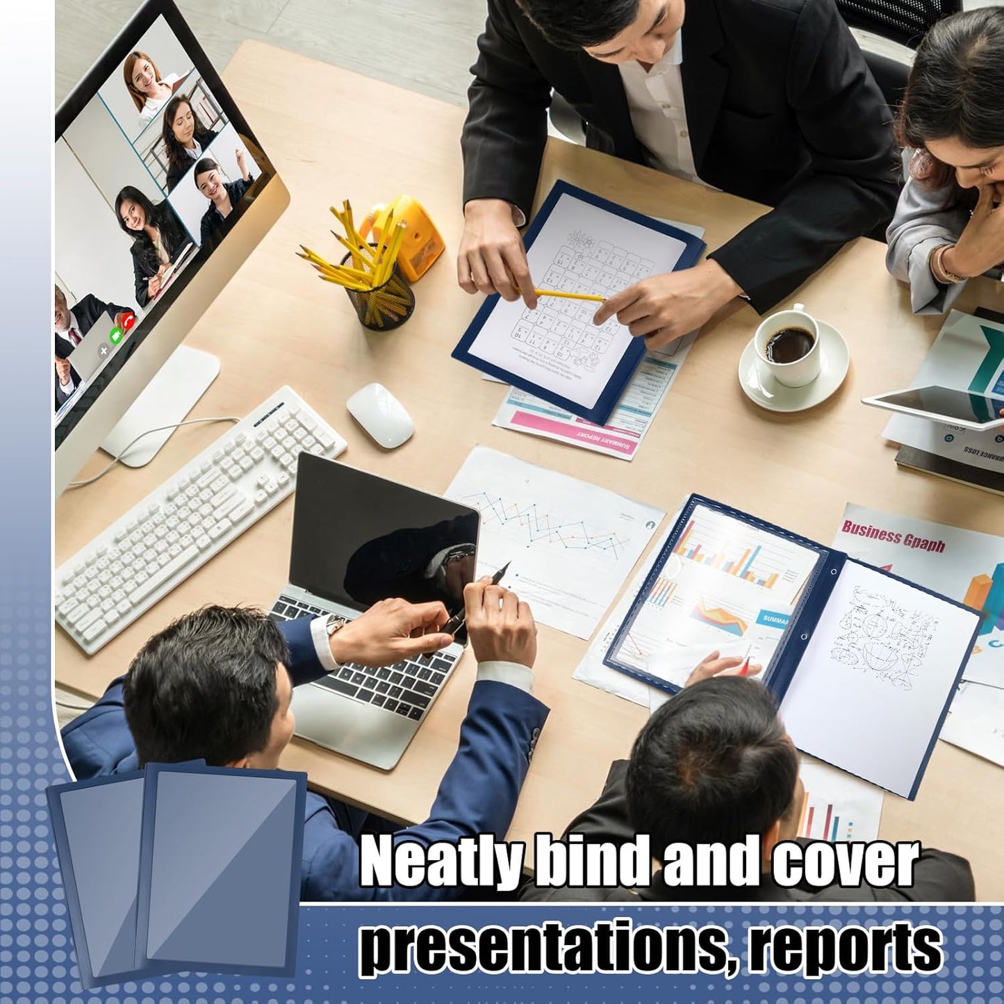 Teling 24 Pcs Report Covers with 3 Prong Fasteners Clear Front Presentation Folders Frame View Poly Report Folder Presentation Binder for Paper Document School Office (Dark Blue)