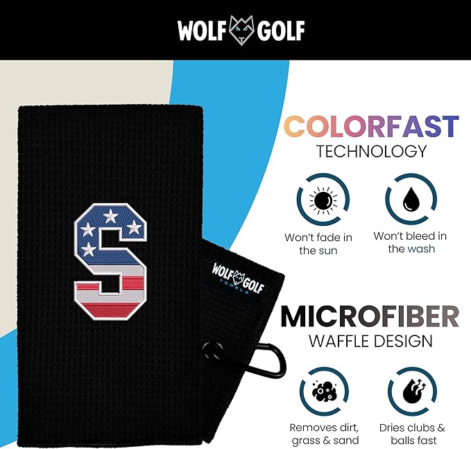 Wolf Golf Towels USA Monogrammed Personalized Golf Towel | Custom Golf Towels for Golf Bags for Men or Women