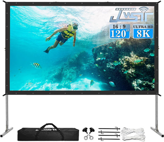 Projector Screen and Stand,JWSIT 120 inch Outdoor Movie Screen-Upgraded 3 Layers PVC 16:9 Outdoor Projector Screen,Video Projection Screen with Carrying Bag for Home Backyard(Rear Projection Screen)