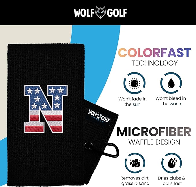Wolf Golf Towels USA Monogrammed Personalized Golf Towel | Custom Golf Towels for Golf Bags for Men or Women