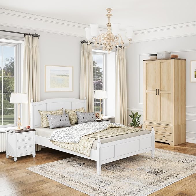 Brafab Wooden Armoire Wardrobe Closet with 2 Modern Doors, 71" Tall Freestanding Closet Wardrobe Cabinet with Drawers and Hanging Rail, Storage Cabinet with Shelve for Bedroom (Natural, 2 Doors)