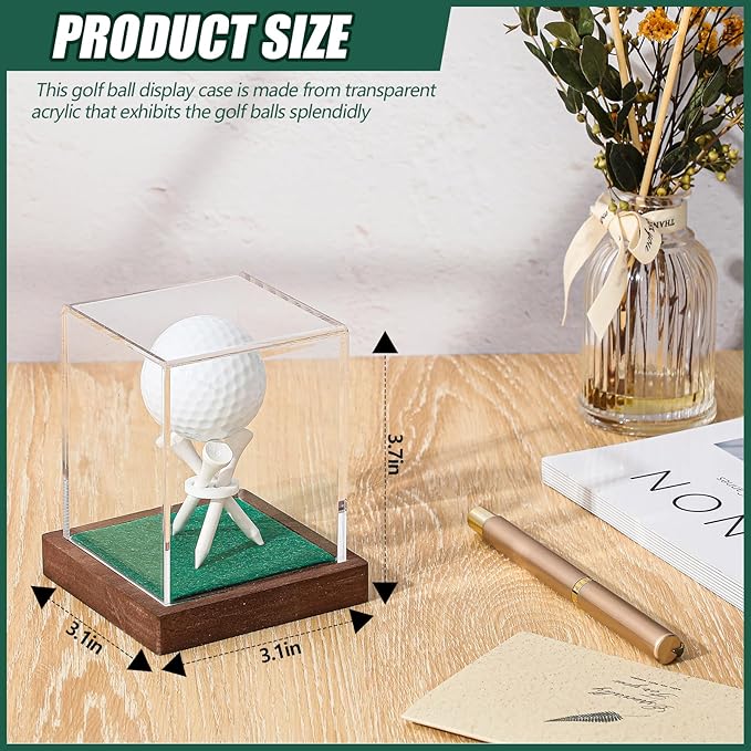 Wenqik Golf Ball Display Case with Wood Base and Tee Acrylic Golf Ball Holder Stand Dust Protection Display Cube Box for Baseball Memorabilia Display Case Gift
