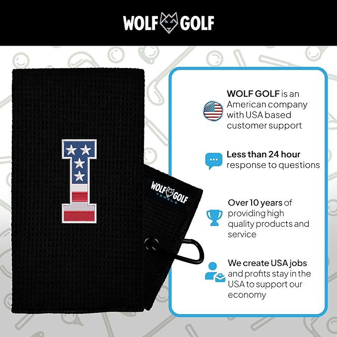 Wolf Golf Towels USA Monogrammed Personalized Golf Towel | Custom Golf Towels for Golf Bags for Men or Women