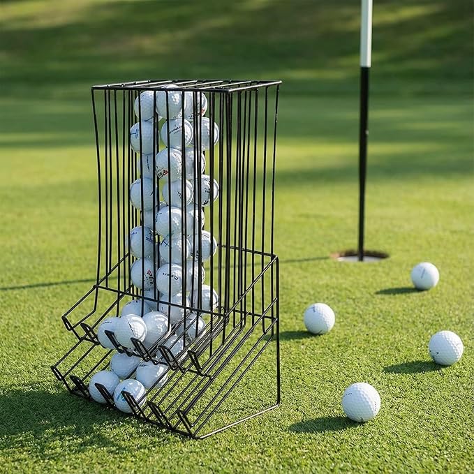 MyGift 60 Capacity Golf Ball Basket Holder - Matte Black Metal Wire Golf Ball Dispenser and Countertop Display Rack