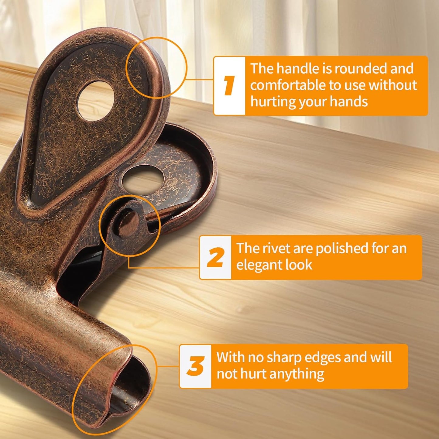 SIAMESE Bulldog Clips, 4 Pcs Binder Clips for Office & Kitchen, Multi-Purpose Binder and Food Bag Clamps for Sealing, Storage, Hanging (Red Bronze)