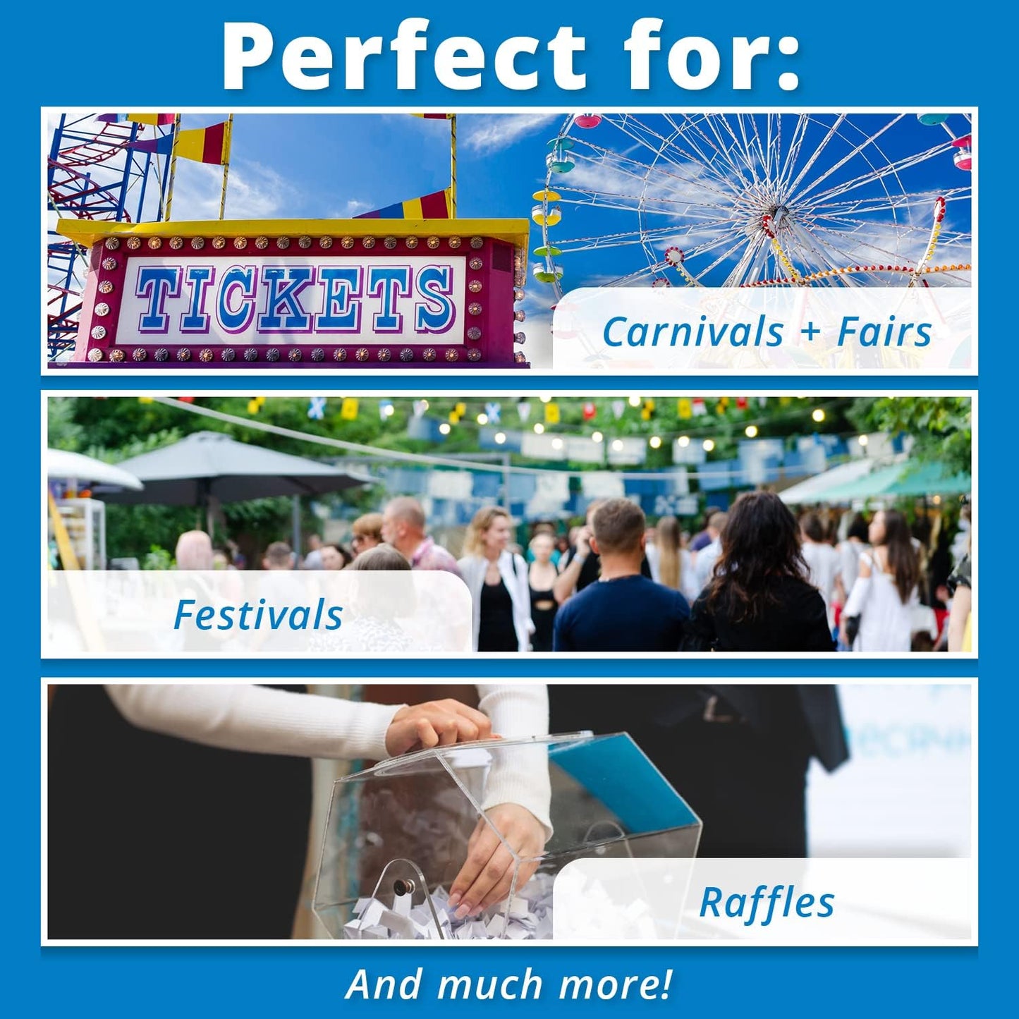 INDIANA TICKET CO. Raffle Tickets Double Roll, 5 Rolls 2,000 Tickets, 1 Roll Each Red, Blue, Green, White & Yellow, Premium Quality 50/50, Events Tickets (Pack of 5)