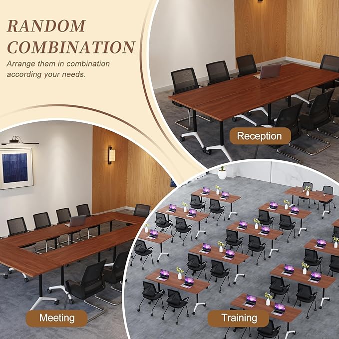 Folding Conference Room Table, Modern Conference Tables with Wheels, Large Rectangular Mobile Training Tables for Office Classroom, Foldable Modular Boardroom Seminar Table (10pack L70.9in)