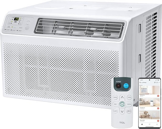 TCL H8W35W 8,000 8000 BTU Smart Window Air Conditioner, Fan & Dehumidifier, 350 Sq. Ft, Remote Control, Compatible with Alexa/Google Assistant, White