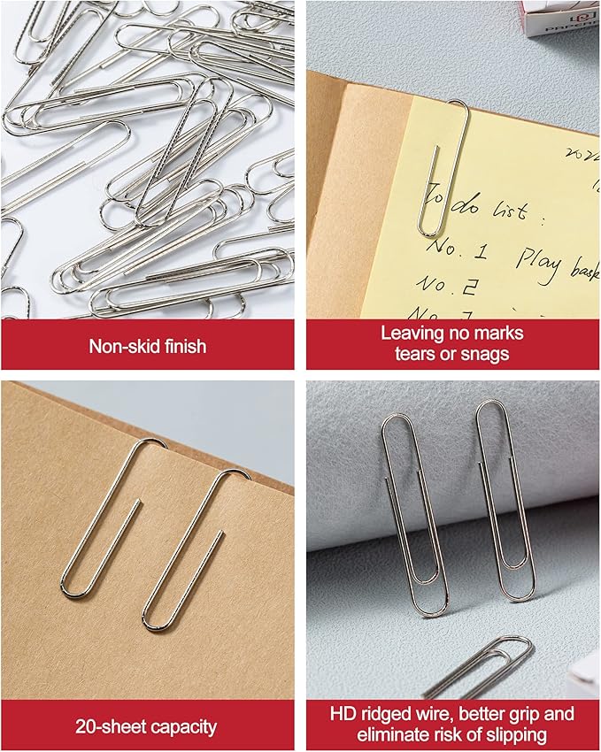 PAPERPAL Jumbo Paper Clips Nonskid, 1000 Large Paper Clips (10 Boxes of 100 Each), Bulk Paperclips for Office School & Personal Use, Daily DIY, 2" Silver Heavy Duty Non-Skid Paper Clips Jumbo Size