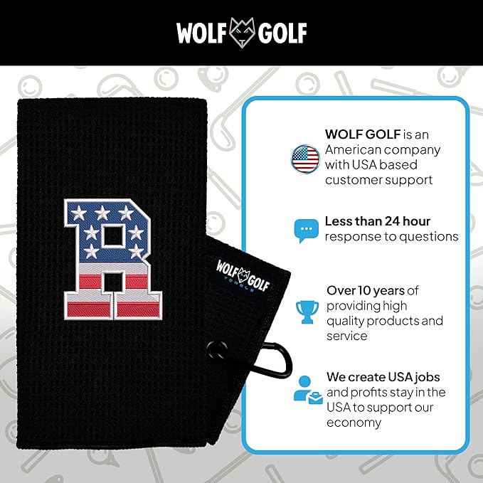 Wolf Golf Towels USA Monogrammed Personalized Golf Towel | Custom Golf Towels for Golf Bags for Men or Women