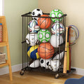 Garage Ball Storage With Baseball & Badminton Holder: Floor Sports Equipment Organizer, Sports Ball Rack With Elastic Rope, Ball Holder for Basketball, Soccer, Volleyball, Football, Garage, Gym, Black