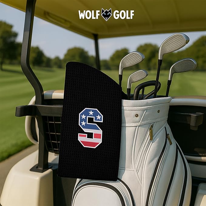 Wolf Golf Towels USA Monogrammed Personalized Golf Towel | Custom Golf Towels for Golf Bags for Men or Women