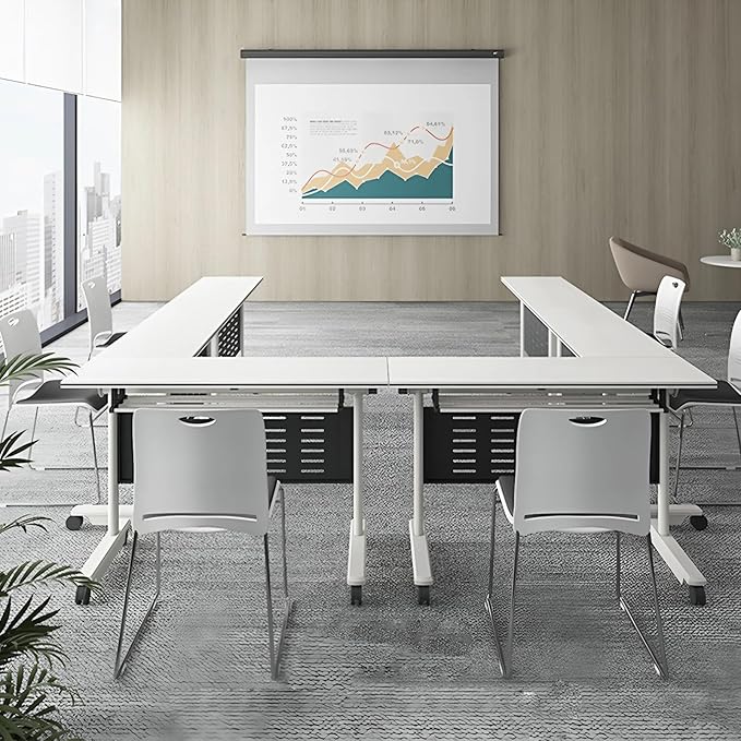 10Pack Conference Room Table, Folding Conference Table for Office Classroom, Mobile Training Tables with Casters Silent Wheels, Large Rectangular Convertible Modular Seminar Tables (L47.2in)
