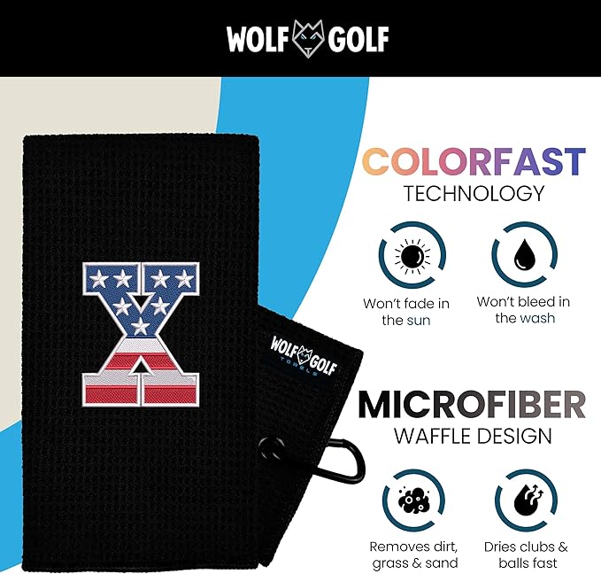 Wolf Golf Towels USA Monogrammed Personalized Golf Towel | Custom Golf Towels for Golf Bags for Men or Women