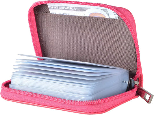 Easyoulife Genuine Leather Credit Card Holder Zipper Wallet With 26 Card Slots
