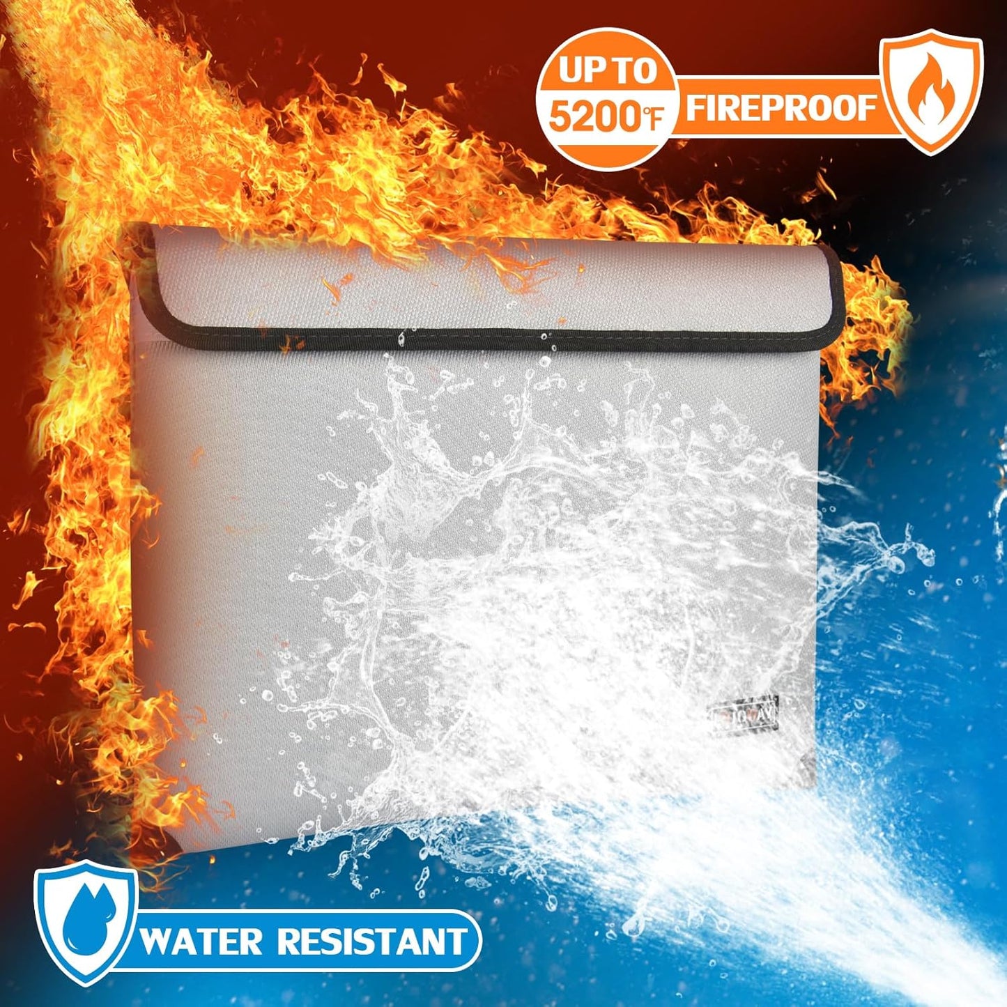 Waterproof Fireproof Document Bag - 5200°F with Heat Insulated, fireproof bags with Zipper, Fire Safe Envelope Bag for Cash/Important Documents/Valuables, 13.9"x10.6" fire proof money bag