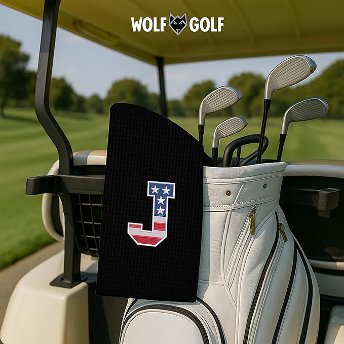Wolf Golf Towels USA Monogrammed Personalized Golf Towel | Custom Golf Towels for Golf Bags for Men or Women