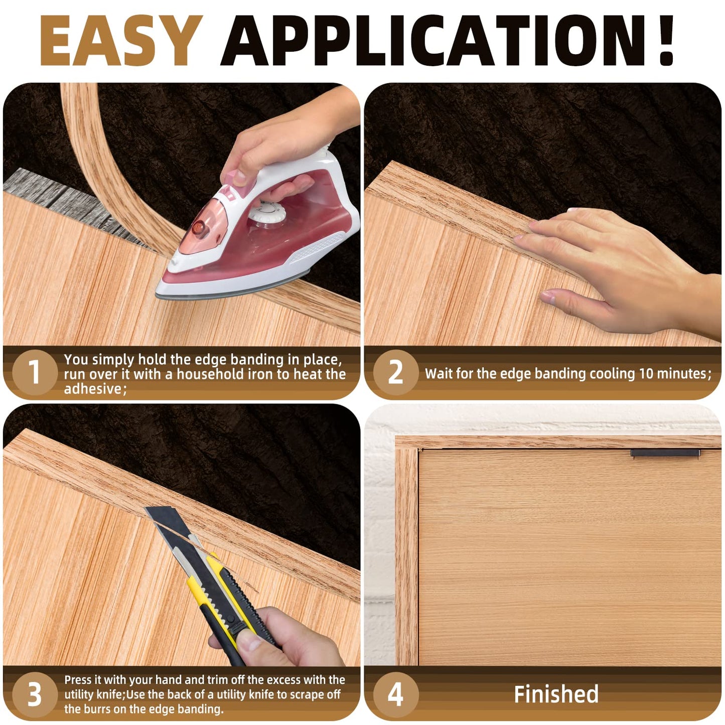 GSCIT Club Red Oak Edge Banding, 13/16 inch x 50ft roll of Veneer Edge Banding Preglued Flexible, Wood Tape Banding for Cabinet Repair