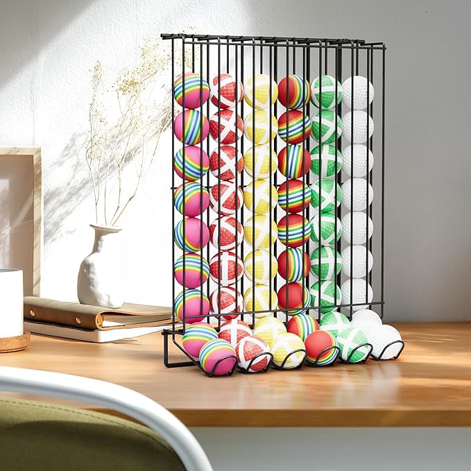 Vrisa Golf Ball Display Rack Wall Mount Display Case Tabletop Metal Holder - Steel Golf Ball Organizer Storage Stand for 60 Balls Each, Black