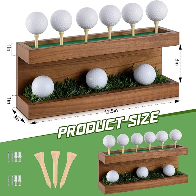Menkxi Rustic Wood Golf Ball Holder 12.5 x 3 Inch Wall Mounted Vintage Display Stand Floating Shelf with Golf Tees for Christmas Storage Party Decor Supplies
