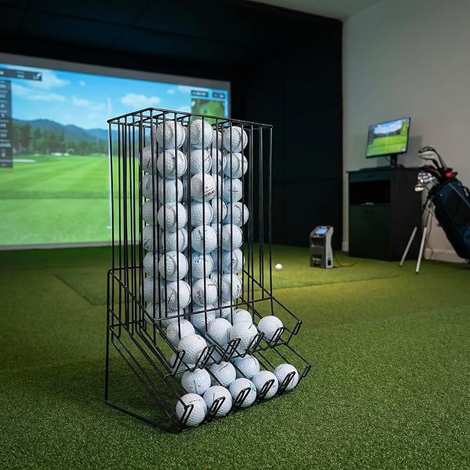 MyGift 60 Capacity Golf Ball Basket Holder - Matte Black Metal Wire Golf Ball Dispenser and Countertop Display Rack