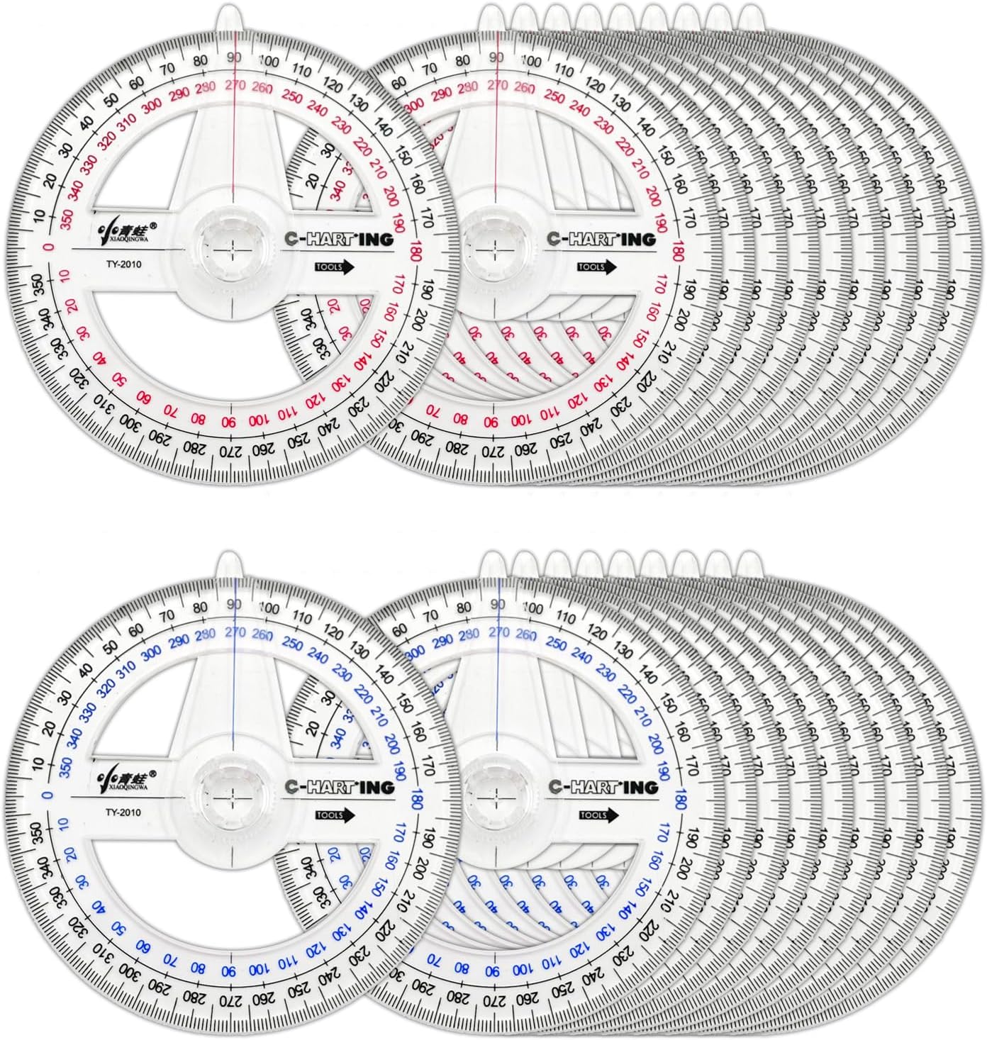 360° Protractor Set (20-Pack) – Clear Plastic Math Protractors for Geometry, Drafting & Angle Measurement – 4-Inch Swing Arm Protractor Ruler for Students, Engineers & Artists