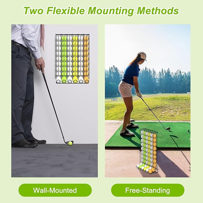 Golf Ball Holder for 60 Balls, Countertop & Wall-Mounted Golf Ball Dispenser, Metal Wire Display Rack for Home, Office, Indoor Simulator, Club, Driving Range, Black