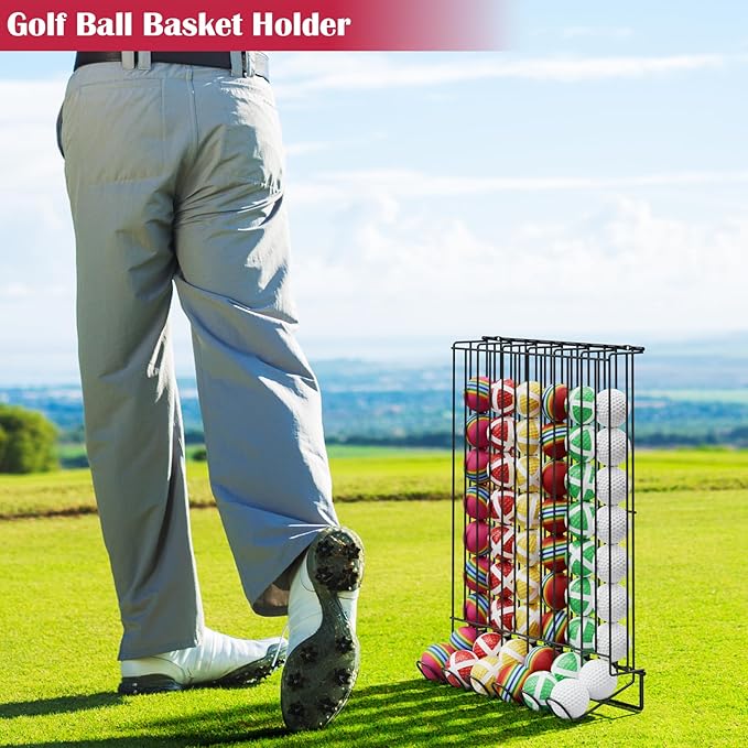 Vrisa Golf Ball Display Rack Wall Mount Display Case Tabletop Metal Holder - Steel Golf Ball Organizer Storage Stand for 60 Balls Each, Black