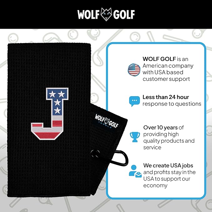 Wolf Golf Towels USA Monogrammed Personalized Golf Towel | Custom Golf Towels for Golf Bags for Men or Women