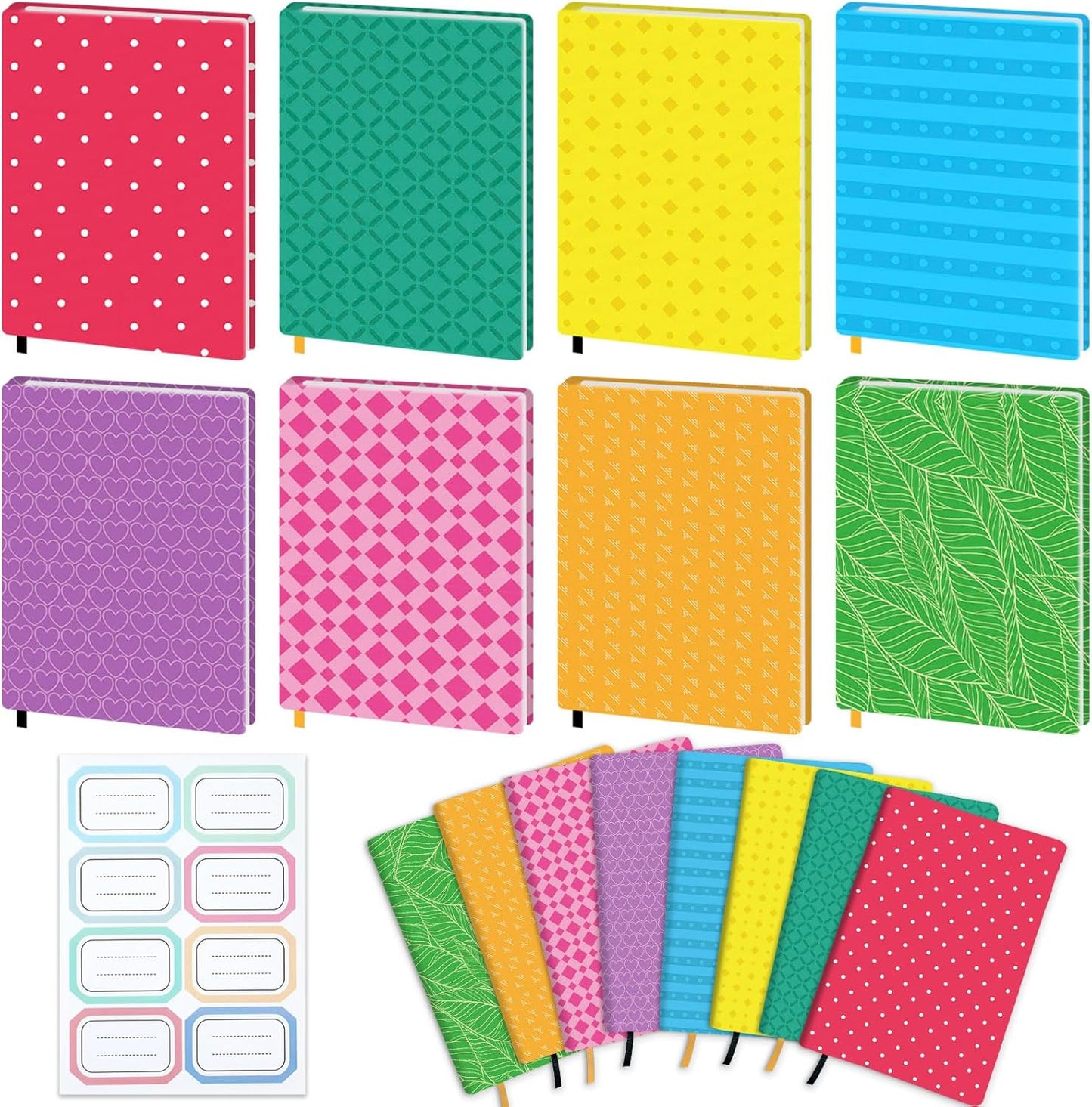 Jumbo Book Covers 8 Pack Reusable Fabric Book Cover Protective Books Covers 9 x 11 Inch Colorful Plaid Stretchable Books Sleeve Cover with Sticker for Most Hardcover Textbooks Up to 10 x 12.5 Inch