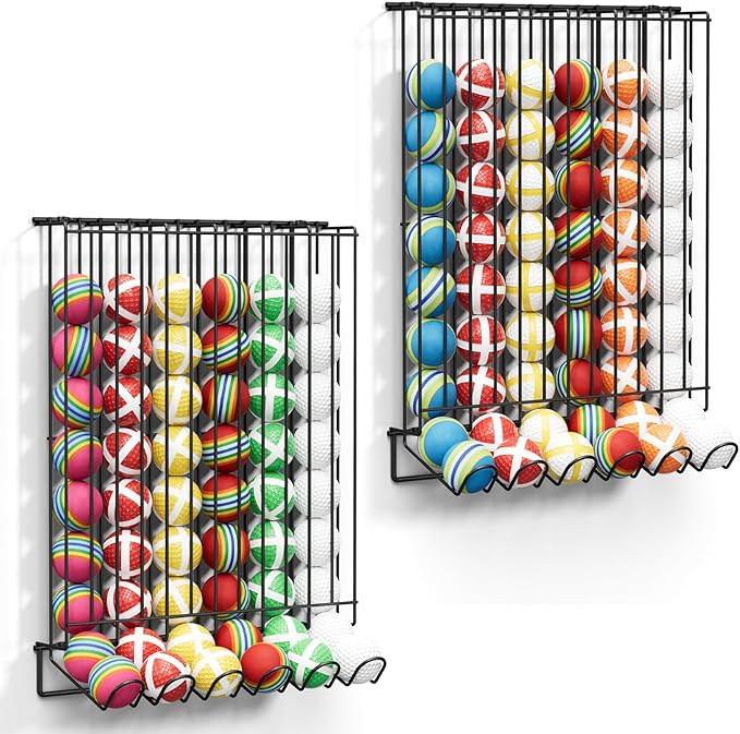 Vrisa Golf Ball Display Rack Wall Mount Display Case Tabletop Metal Holder - Steel Golf Ball Organizer Storage Stand for 60 Balls Each, Black