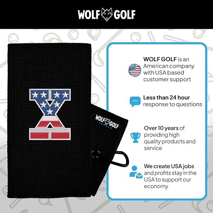 Wolf Golf Towels USA Monogrammed Personalized Golf Towel | Custom Golf Towels for Golf Bags for Men or Women