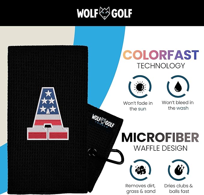 Wolf Golf Towels USA Monogrammed Personalized Golf Towel | Custom Golf Towels for Golf Bags for Men or Women