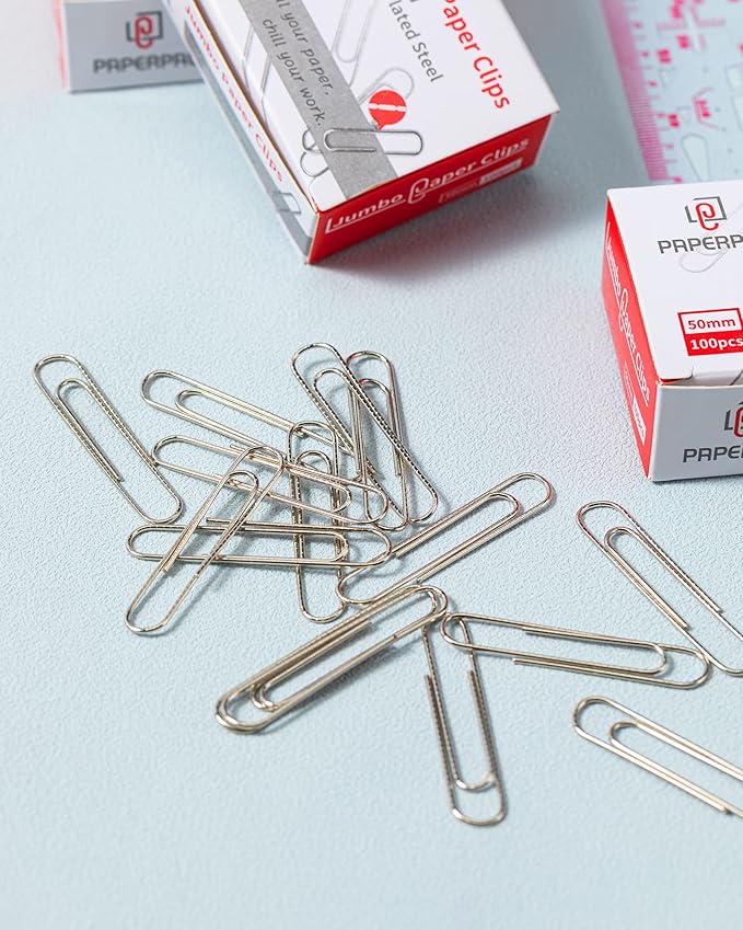 PAPERPAL Jumbo Paper Clips Nonskid, 1000 Large Paper Clips (10 Boxes of 100 Each), Bulk Paperclips for Office School & Personal Use, Daily DIY, 2" Silver Heavy Duty Non-Skid Paper Clips Jumbo Size