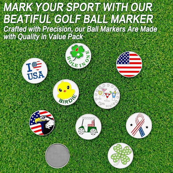 Amy Sport Golf Ball Markers Assorted Patterns Fits All Magnetic Golf Tools Value Set, Alloy Soft Enamel Technique Marker for Hat Clips Gloves Golf Divot Tools Marks