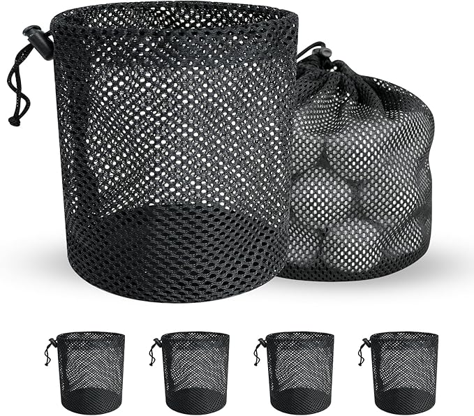 Golf Ball Storage Bag-6 Pack Mesh Bags with Drawstring，Golf Shag Bag Organizer,Sports Equipment Organizer Sack，for Collecting Half Balls Tennis Beach Trave