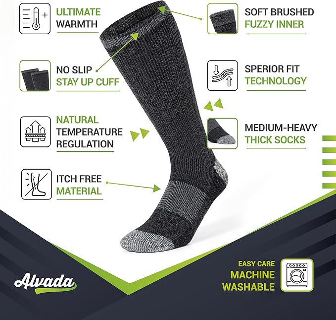 Alvada Warm Thermal Wool Socks for Winter Moisture Wicking and Breathable Cozy Boot Socks