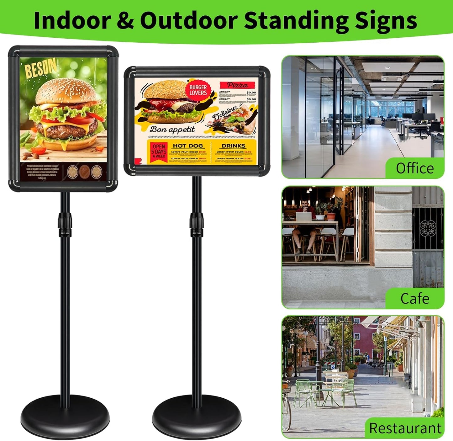 2Packs Adjustable Pedestal Sign Holder Stand 11''x17'', Floor Standing Poster Sign Stand for Vertical/Horizontal View Sign stand,Outdoor/Indoor Standing Sign Holders(Black, Round)