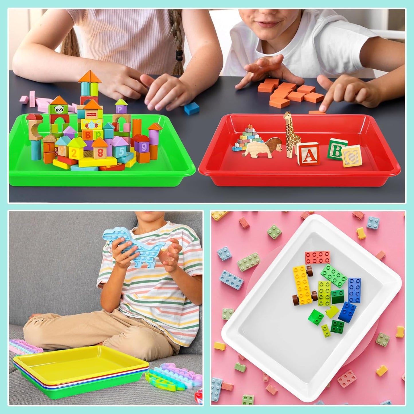 5 Pack Multicolor Plastic Art Trays - Activity Tray Crafts Organizer Tray Serving Tray for School Home Art and Crafts, DIY Projects, Painting, Beads, Organizing Supply