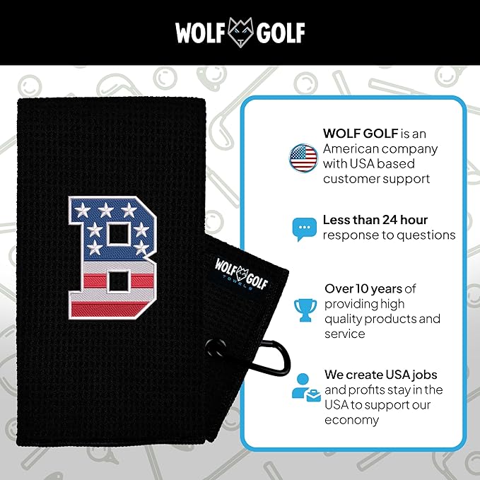 Wolf Golf Towels USA Monogrammed Personalized Golf Towel | Custom Golf Towels for Golf Bags for Men or Women