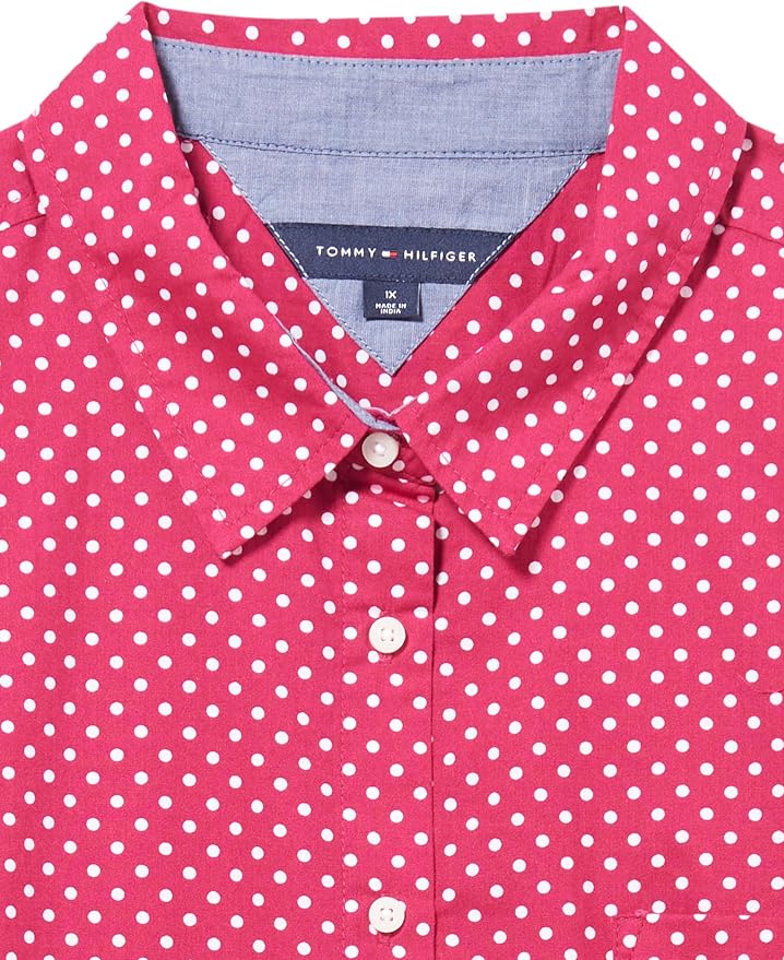 Tommy Hilfiger Women's Long Button Up Collared Shirt with Roll Tab Sleeve