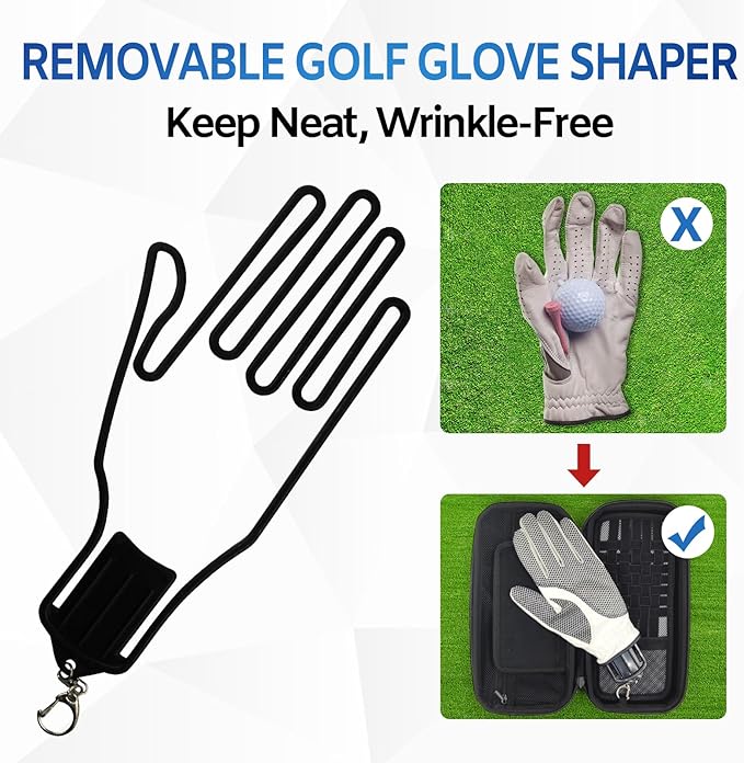 Golf Glove Holder with Removable Golf Glove Shaper, Golf Accessories Organizer Bag for Phone, Tees, Divot Tools & Ball Markers for Men and Women