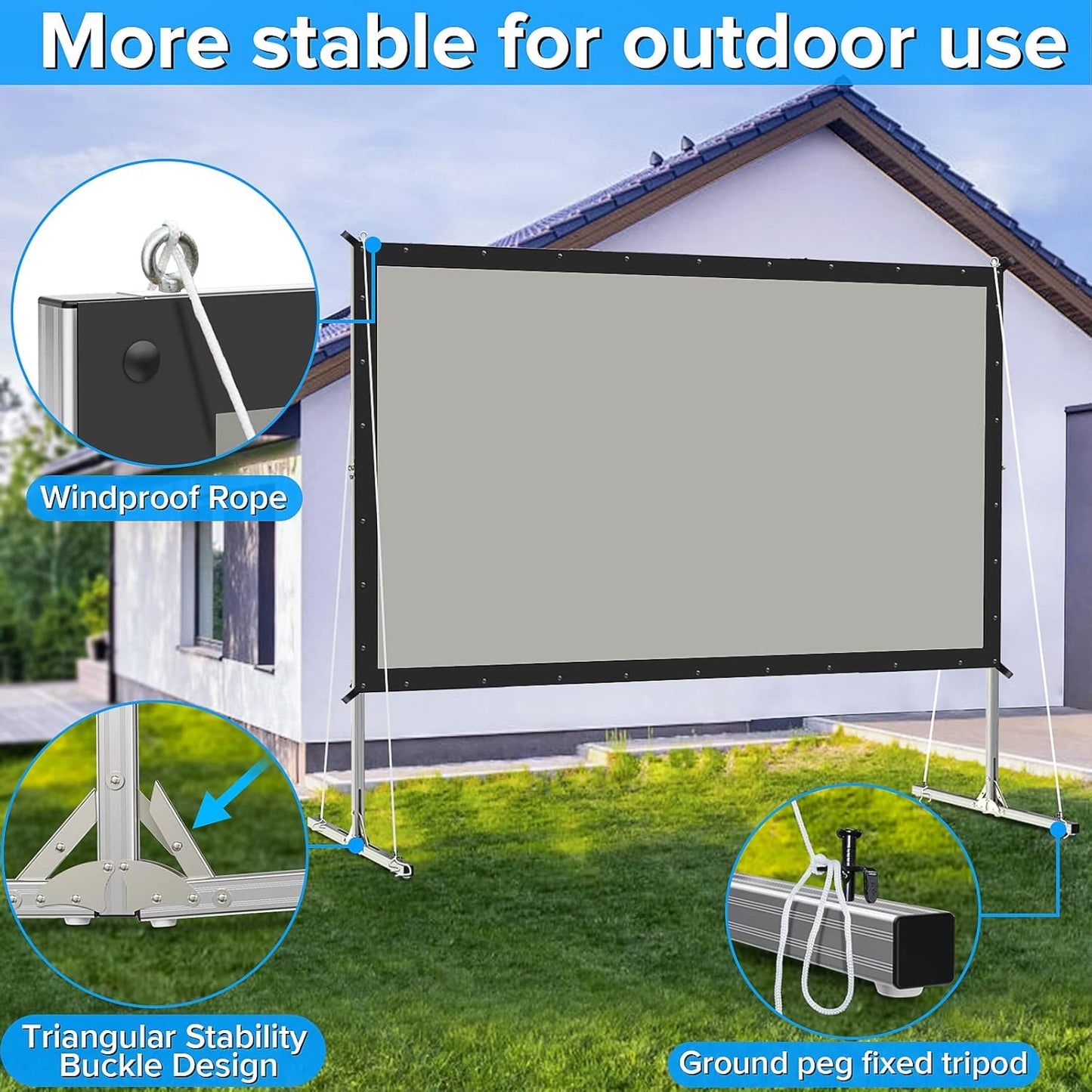 Projector Screen and Stand,JWSIT 120 inch Outdoor Movie Screen-Upgraded 3 Layers PVC 16:9 Outdoor Projector Screen,Video Projection Screen with Carrying Bag for Home Backyard(Rear Projection Screen)