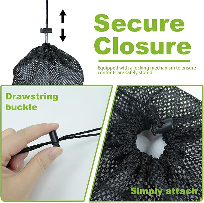 Golf Ball Storage Bag-6 Pack Mesh Bags with Drawstring，Golf Shag Bag Organizer,Sports Equipment Organizer Sack，for Collecting Half Balls Tennis Beach Trave