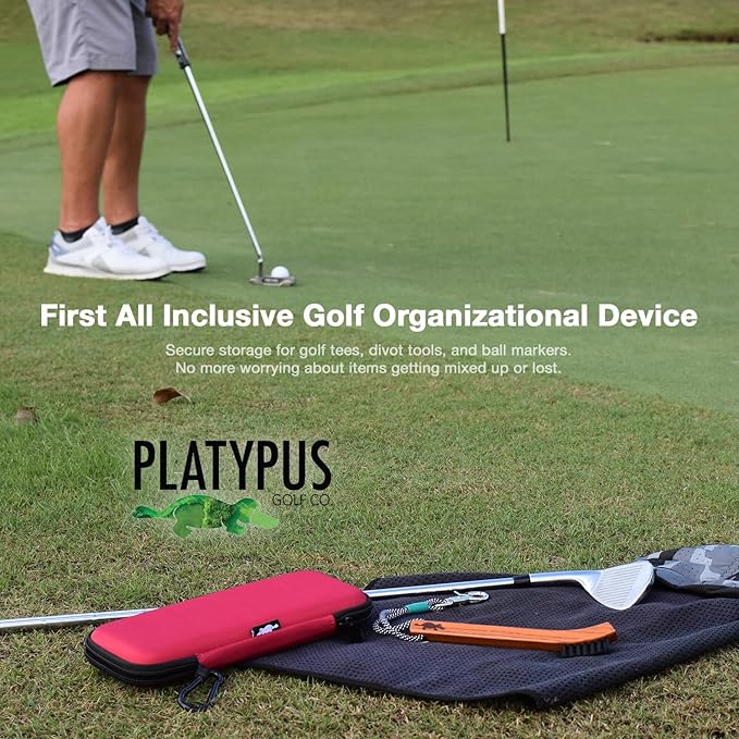 Platypus Golf Co. Golfing Caddie Hard Travel Case Organizer - Hinging Glove Shaper & Holder - Mesh Pocket & Storage Slots for Phone, Tees, Divot Tools & Ball Markers - Golfers Cases for Men & Women