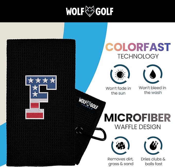 Wolf Golf Towels USA Monogrammed Personalized Golf Towel | Custom Golf Towels for Golf Bags for Men or Women