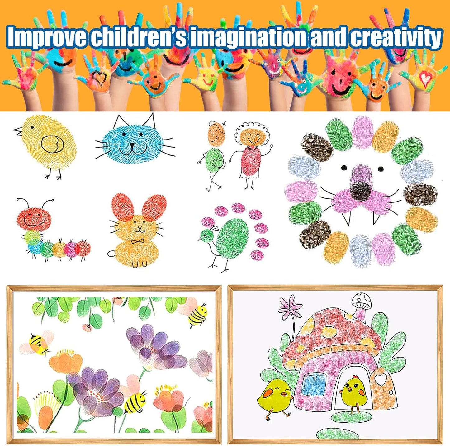 7"x8" Large Ink Pads for Kids - Handprint Footprint Size Rainbow Stamps Pad, Safe & Washable Ink Pad for Fingerprint Painting Card Making Stamp Crafting Paper Wood Fabric Scrapbook Kids Birthday Gifts