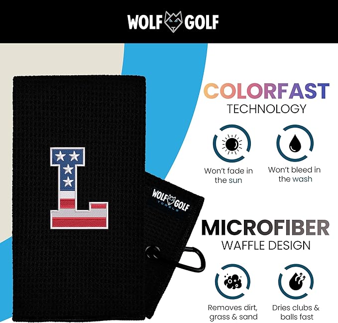 Wolf Golf Towels USA Monogrammed Personalized Golf Towel | Custom Golf Towels for Golf Bags for Men or Women