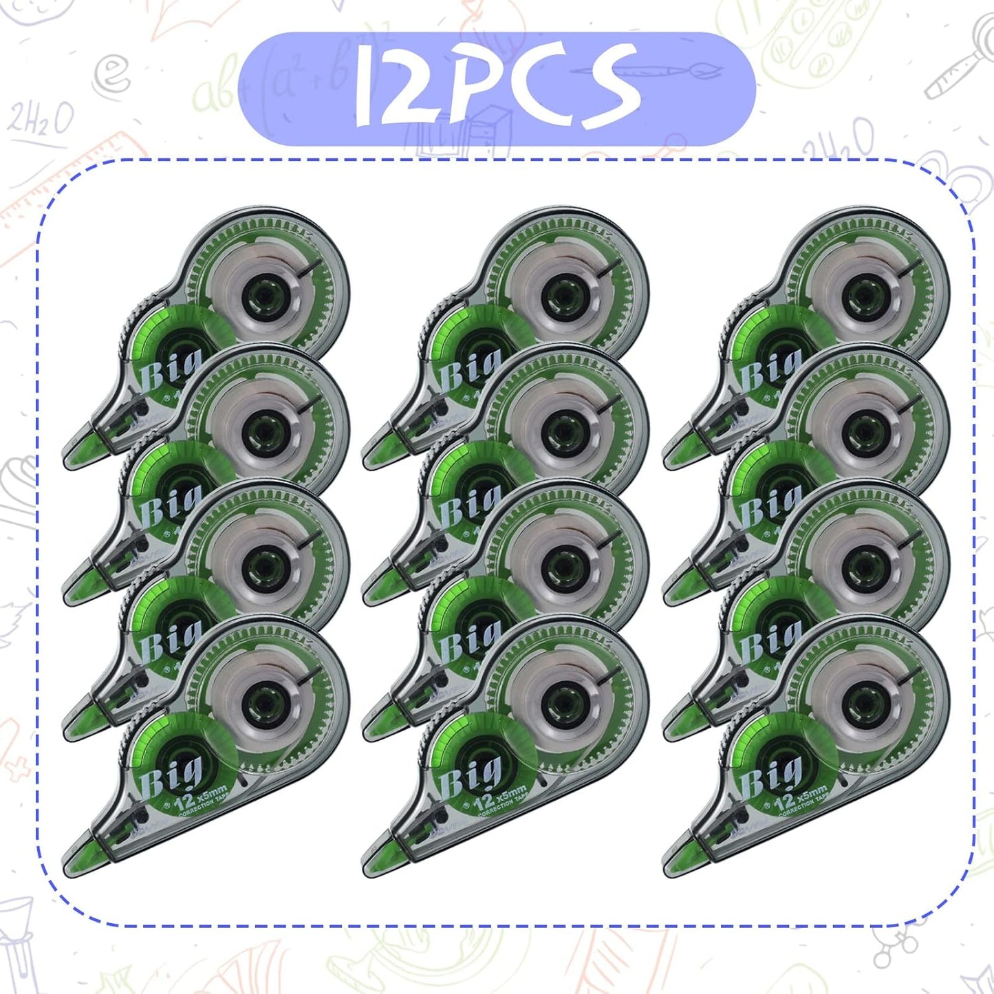 Yexiya 12 Pieces Correction Tapes Original Correction Wide Eraser Applicator Easy to Use Applicator Translucent Tapes Shows for Office Note Journal Scrapbooking, 0.2 Inch x 39.4 Feet