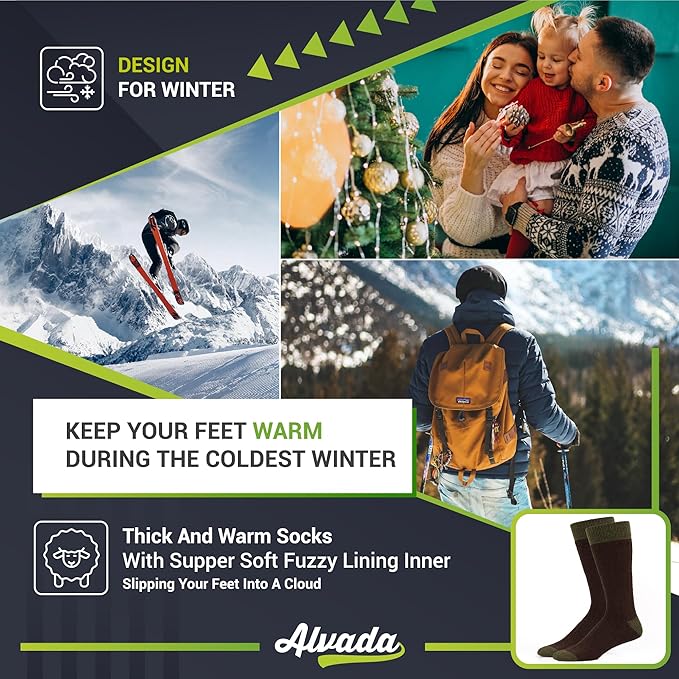 Alvada Warm Thermal Wool Socks for Winter Moisture Wicking and Breathable Cozy Boot Socks